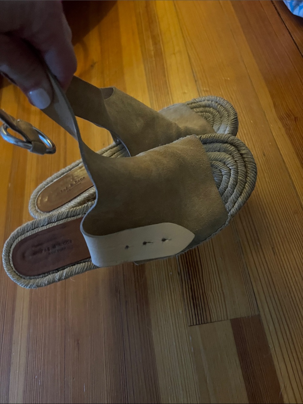 rag & bone Taupe Suede Espadrille Platform Mules